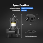 VIVOHOME 3/4 HP Submersible Cast Iron Sewage/Effluent Pump, 4680 GPH Float Switch Sump Pump with 2'' NPT Discharge for Basement, Septic Tank