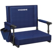 VIVOHOME Stadium Seat with Back Support and Cushion, Portable Bleacher Chair with Cup Holder and Shoulder Strap, Navy Blue