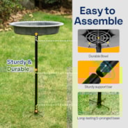 VIVOHOME Oval Polyresin Bird Bath Bowl with Metal Stake, 29 Inch Height Outdoor Freestanding Birdfeeder, Capacity 1.3 Gallons, 5-Pronged Base, Gray