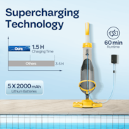 VIVOHOME Cordless Pool Vacuum with Telescopic & Extension Poles 9.12ft, 18.5 GPM Suction, 60-Min Run Time, Handheld Cleaner Rechargeable with Battery Indicator for Pools/Spas/Hot Tubs - Yellow
