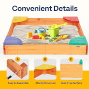 VIVOHOME 35 Inch x 35 Inch Kids Wooden Sandbox with 4 Built-in Corner Seats, Bottomless Sandbox with Liner for Home Backyard Beach Outdoor