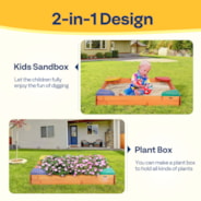 VIVOHOME 35 Inch x 35 Inch Kids Wooden Sandbox with 4 Built-in Corner Seats, Bottomless Sandbox with Liner for Home Backyard Beach Outdoor