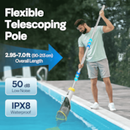 VIVOHOME Cordless Pool Vacuum with Telescopic Pole, Powerful Suction up to 18.5 GPM, 60 Mins Running Time, Handheld Rechargeable Swimming Pool Cleaner for Pools/Spas/Hot Tubs - Yellow