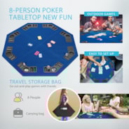 VIVOHOME 48 Inch Foldable 8-Player Texas Poker Card Table Top Layout Portable Anti-Slip Rubber Board Game Mat with Cup Holders and Carrying Bag, Blue