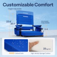 VIVOHOME Height Adjustable High Back Stadium Seats with Back Support and Cushion, 2 Pack Portable Bleacher Chairs with Cup Holder and Shoulder Strap, Blue