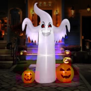 VIVOHOME 9FT Halloween Inflatable Yard Decor, Giant Ghost with 2 Pumpkin, Outdoor Blow Up with Built-in LED Light for Lawn, Garden, Party