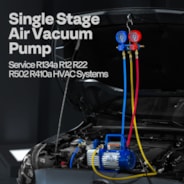 VIVOHOME 110V 1/3 HP 4CFM Single Stage Rotary Vane Air Vacuum Pump and R134a AC Manifold Gauge Set Kit with Leak Detector Carry Bag for HVAC Air Conditioning Refrigeration Recharging ETL Listed