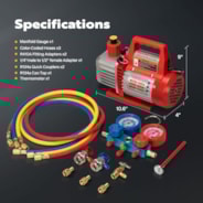 VIVOHOME 110V 1/4 HP 3.5CFM Single Stage Rotary Vane Air Vacuum Pump and AC Manifold Gauge Set Kit with Thermometer for R134a R12 R22 R502 R410a HVAC Air Conditioning Refrigeration Recharging Red