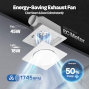 Autoflow Bathroom Exhaust Fan with Light & Humidity Sensor (30-110-160CFM) - 2700K/4000K/5700K & Energy Efficient EC Motor, Constant Airflow (Install Kit, 4-in Duct)