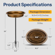 VIVOHOME Oval Polyresin Bird Bath Bowl with Metal Stake, 29 Inch Height Outdoor Freestanding Birdfeeder, Capacity 1.3 Gallons, 5-Pronged Base, Copper