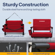 VIVOHOME 2 Pack Portable Stadium Seats with Back Support and Cushion Red