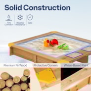 VIVOHOME 47.6 Inch x 46.5 Inch Wooden Sandbox with 2 Plastic Side Containers, Kids Sandbox with Rotatable UV-Resistant Canopy for Home Backyard Beach Outdoor