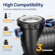 VIVOHOME 2.0HP 6500 GPH 115V Pool Pump, Self-Priming Energy Saving, 1.25" & 1.5" & 2" Inlet w/Strainer Basket for In/Above Ground Pools