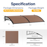 VIVOHOME Polycarbonate Window Door Awning Canopy Brown with Black Bracket 40 Inch x 80 Inch