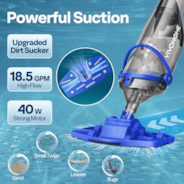 VIVOHOME Cordless Pool Vacuum with Telescopic & Extension Poles 9.12ft, 18.5 GPM Suction, 60-Min Run Time, Handheld Cleaner Rechargeable with Battery Indicator for Pools/Spas/Hot Tubs - Blue