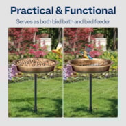 VIVOHOME Oval Polyresin Bird Bath Bowl with Metal Stake, 29 Inch Height Outdoor Freestanding Birdfeeder, Capacity 1.3 Gallons, 5-Pronged Base, Copper