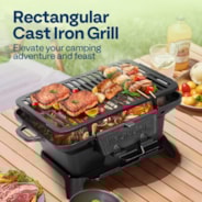 VIVOHOME Rectangle Cast Iron Charcoal Grill with Double-Sided Grate, Portable Outdoor BBQ Grill, Compact Tabletop Grill Stove (Note: The charcoal grid is made of stainless steel, not cast iron)