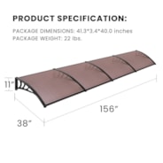 VIVOHOME Polycarbonate Window Door Awning Canopy Brown with Black Bracket 40 Inch x 160 Inch