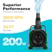 VIVOHOME 200W 2600GPH Submersible Water Pump with Barrier Bag, 20ft High Lift for Waterfall Fountains Fish Tank Pond
