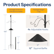 VIVOHOME 92 Inch Bird Feeder Pole with Squirrel Baffle and 4 Hooks, Outdoor Bird House Pole Mount Kit with 5 Prong, Heavy Duty Adjustable Bird Feeder Stand