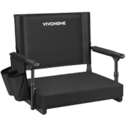 VIVOHOME Stadium Seat with Back Support and Cushion, Portable Bleacher Chair with Cup Holder and Shoulder Strap, Black
