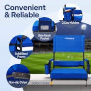VIVOHOME Height Adjustable High Back Stadium Seat with Back Support and Cushion, Portable Bleacher Chair with Cup Holder and Shoulder Strap, Blue
