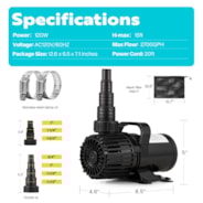 VIVOHOME 120W 2700GPH Submersible Water Pump with 180° Seamless Adjustable Nozzle and Barrier Bag for Koi Pond Waterfall Fountains Fish Tank