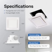 Bathroom Exhaust Fan with Light, 165CFM Shower Ventilation Exhaust Fan with Adjustable 3000K/4500K/6500K LED Light Combo, Ceiling Mount w/ 4" Duct Hose 2.5 Sones Square Fan, 3 Color Light