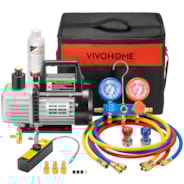 VIVOHOME 1/3 HP 4CFM Single Stage Rotary Vane Air Vacuum Pump and AC Manifold Gauge Set Kit with Leak Detector