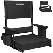 VIVOHOME Height Adjustable High Back Stadium Seat with Back Support and Cushion, Portable Bleacher Chair with Cup Holder and Shoulder Strap, Black