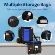 VIVOHOME Stadium Seats with Back Support and Cushion, 2 Pack Portable Bleacher Chairs with Cup Holder, Storage Bags and Shoulder Strap, Comfortable for Various Sports Events, Black and Blue