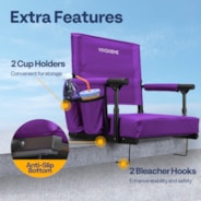 VIVOHOME Stadium Seat with Back Support and Cushion, Portable Bleacher Chair with Cup Holder and Shoulder Strap, Purple