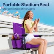 VIVOHOME Stadium Seat with Back Support and Cushion, Portable Bleacher Chair with Cup Holder and Shoulder Strap, Purple