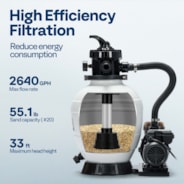 VIVOHOME Sand Filter Pump with 1/2 HP Motor, 2640 GPH w/Timer for in/Above Ground Pools up to 14,000 Gallons, 7-Way Valve with 55-Pound Sand Capacity