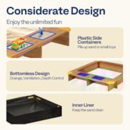 VIVOHOME 47.6 Inch x 46.5 Inch Wooden Sandbox with 2 Plastic Side Containers, Kids Sandbox with Rotatable UV-Resistant Canopy for Home Backyard Beach Outdoor