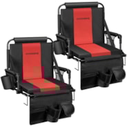 VIVOHOME Stadium Seats with Back Support and Cushion, 2 Pack Portable Bleacher Chairs with Cup Holder, Storage Bags and Shoulder Strap, Comfortable for Various Sports Events, Black and Red