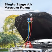 VIVOHOME 110V 1/3 HP 4CFM Single Stage Rotary Vane Air Vacuum Pump and AC Manifold Gauge Set Kit with Leak Detector for R134a R12 R22 R502 R410a HVAC Air Conditioning Refrigeration Recharging, Red