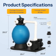 VIVOHOME 16-Inch Sand Filter Pump with Timer 3168 GPH Fits 14100 Gallons Above Ground Pool, 6 Way Valve 90.4 Pound Sand Capacity w/ 2 Adapter Conversion Kit