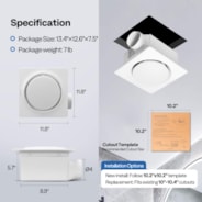 Autoflow Bathroom Exhaust Fan with Light & Humidity Sensor (30-110-160CFM) - 2700K/4000K/5700K & Energy Efficient EC Motor, Constant Airflow (Install Kit, 4-in Duct)