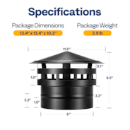 8" Cone Top Chimney Cap with Screen, Fireplace Round Chimney Cover, Galvanized Steel Exhaust Rain Caps for Outside, Easy to Install Flue Cap, Black