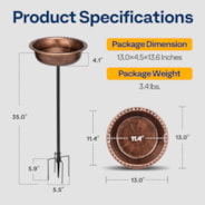 VIVOHOME Polyresin Bird Bath Bowl with Metal Stake, 29 Inch Height Outdoor Freestanding Birdfeeder, Capacity 1.4 Gallons, 5-Pronged Base, Bronze