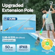 VIVOHOME Cordless Pool Vacuum with Telescopic & Extension Poles 9.12ft, 18.5 GPM Suction, 60-Min Run Time, Handheld Cleaner Rechargeable with Battery Indicator for Pools/Spas/Hot Tubs - Yellow