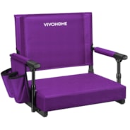 VIVOHOME Stadium Seat with Back Support and Cushion, Portable Bleacher Chair with Cup Holder and Shoulder Strap, Purple