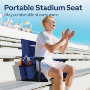 VIVOHOME Stadium Seat with Back Support and Cushion, Portable Bleacher Chair with Cup Holder and Shoulder Strap, Navy Blue