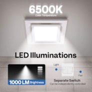 Bathroom Exhaust Fan with Light, 165CFM Shower Ventilation Exhaust Fan with 6500K LED Light Combo,Ceiling Mount w/ 4" Duct Hose 1.5 Sones Square Fan, Cool White Light