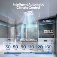 Autoflow Bathroom Exhaust Fan with Light & Humidity Sensor (30-110-160CFM) - 2700K/4000K/5700K & Energy Efficient EC Motor, Constant Airflow (Install Kit, 4-in Duct)