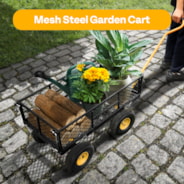 VIVOHOME Heavy Duty 880 Lbs Capacity Mesh Steel Garden Cart Folding Utility Wagon with Removable Sides and 4.10/3.50-4 inch Wheels (Black)