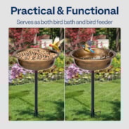VIVOHOME Polyresin Bird Bath Bowl with Metal Stake, 29 Inch Height Outdoor Freestanding Birdfeeder, Capacity 1.4 Gallons, 5-Pronged Base, Copper
