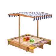 VIVOHOME 47.6 Inch x 46.5 Inch Wooden Sandbox with 2 Plastic Side Containers, Kids Sandbox with Rotatable UV-Resistant Canopy for Home Backyard Beach Outdoor