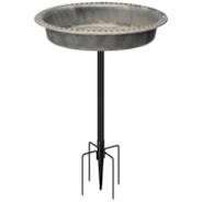 VIVOHOME Oval Polyresin Bird Bath Bowl with Metal Stake, 29 Inch Height Outdoor Freestanding Birdfeeder, Capacity 1.3 Gallons, 5-Pronged Base, Gray